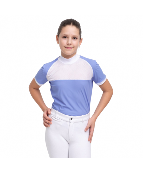 Camiseta hípica de concurso Cavalliera BABY BLUE MESH KIDS manga corta