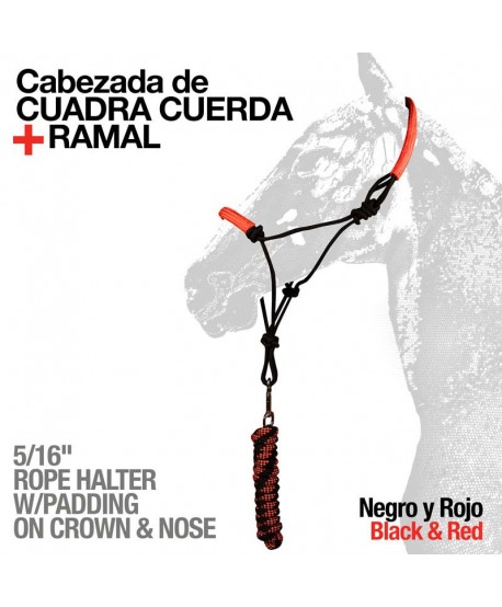 Cabezada Cuadra Cuerda + Ramal 722730-9 Negro/rojo