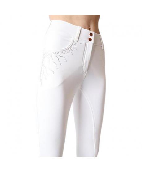 Pantalón de equitación junior FEMKA YATI - FULLGRIP, blanco